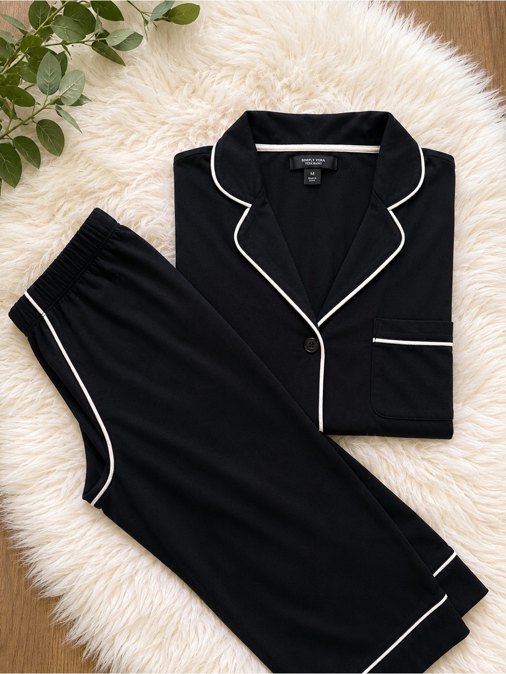 Simply Vera Vera Wang Black Pajama Set with White Piping